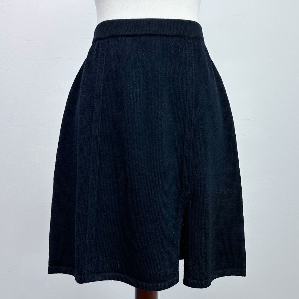 St. John Black Stretch Knit Elastic Waist Side Slit Classic A-line Skirt SIZE 8